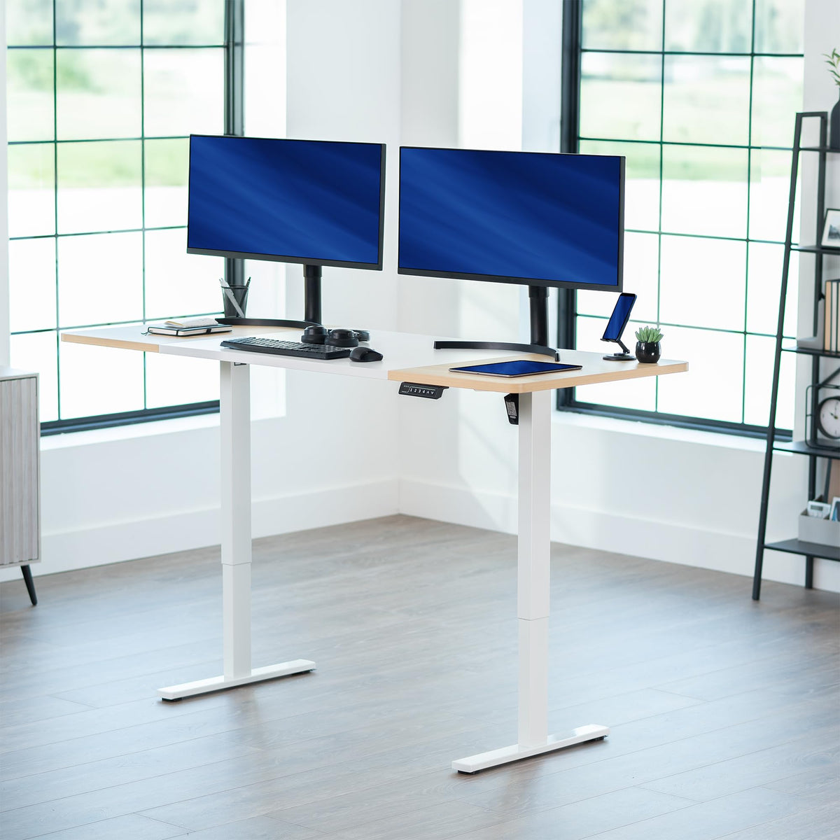 VIVO Electric 71 x 30 in Standing Desk, Memory Height Adjustment, 1B Series, Holds 220 lbs, White and Light Wood Top, White Frame, DESK-KIT-1W7WC