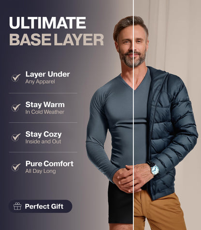 Thermajohn Thermal Shirts for Men V Neck Long Sleeve Thermal Compression Shirts for Men Base Layer Cold Weather (Black, X-Large)