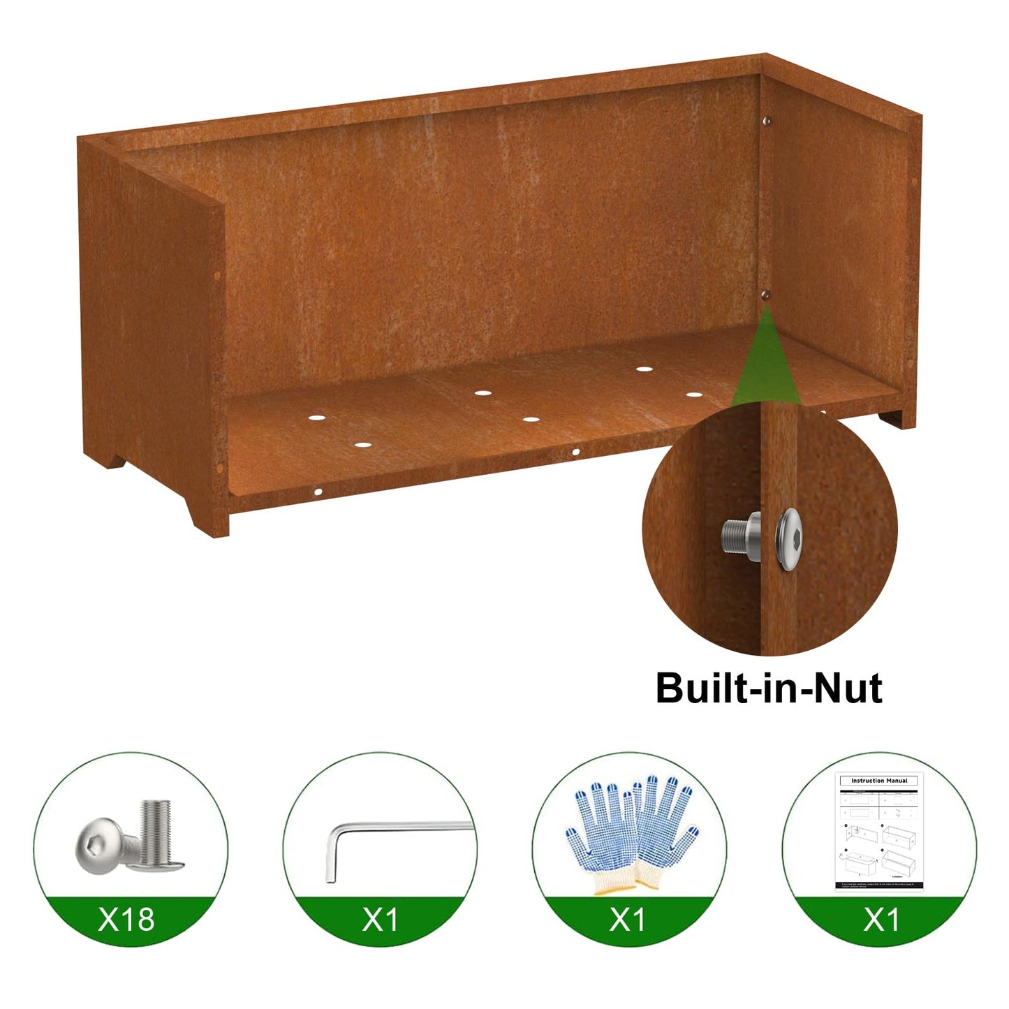 Metal Planter Box, Large Outdoor Rectangle Planters with 6 Drainage Holes & Raised Bottom, Co rten Steel Planter for Patio, Garden, Porch, 36" L x 15" W x 15" H