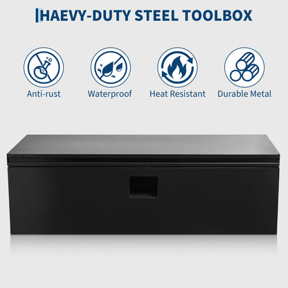 Heavy Duty Truck Bed Toolbox, Steel Truck Tool Box with Dual Lift Lids, Lockable & Weatherproof, Gas Struts, Universal Mounting for Pickup Truck Bed, RV & Trailer, Powder‑Coated Tool Storage Chest