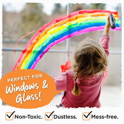 Window Pens - 15mm Jumbo - 3 in 1 Nib with 28g Ink - Pack of 8 neon Chalk Markers - Loved by Teachers, Kids, Artists, Businesses - Use on Chalkboard, Blackboard, Glass, Cars