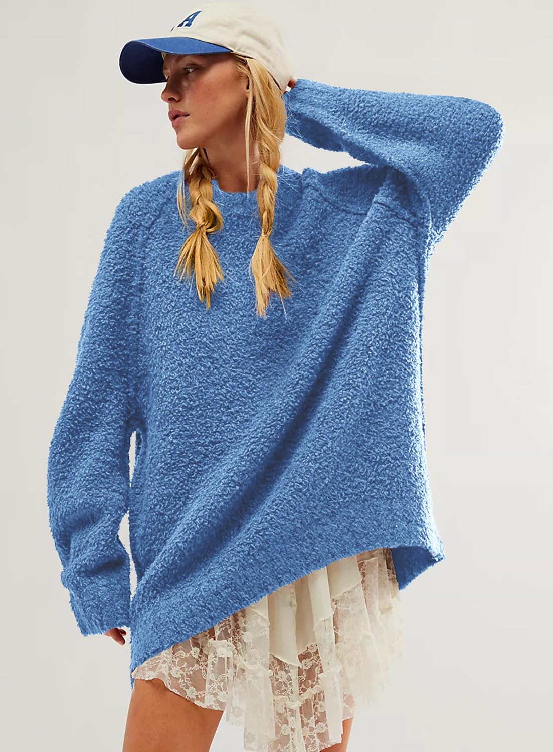 Beaully Women's Oversized Long Sleeve Crewneck Fuzzy Knit Warm Sweaters 2025 Fall Pullover Sweater Tops