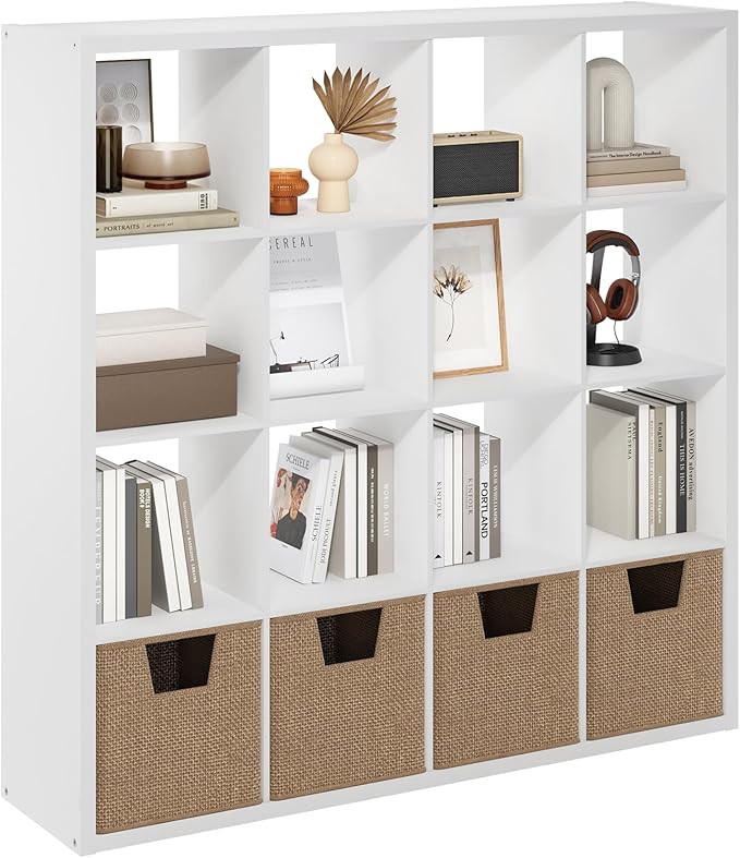 Furinno Cubicle Book Shelf, 16-Cube Bookshelf, Extra Thick Frame Reversible