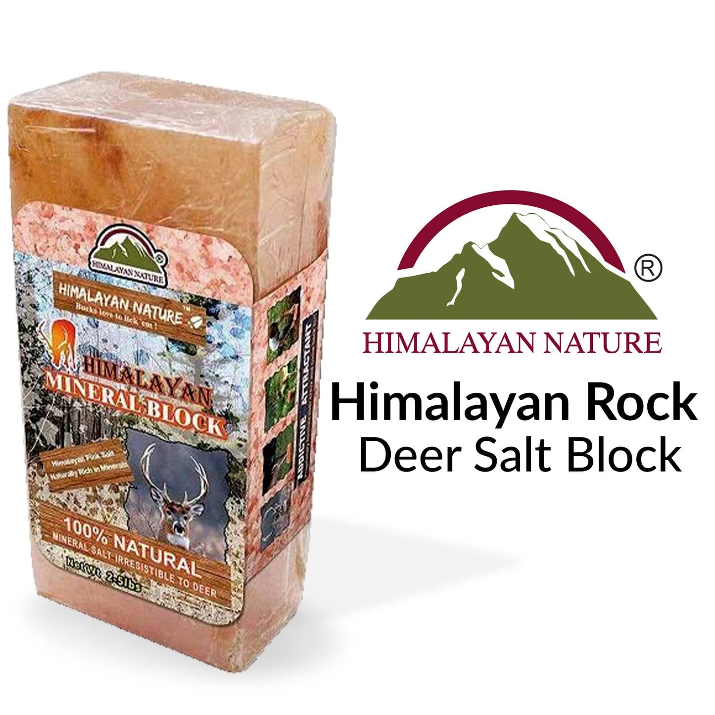Himalayan Nature 100% Natural Himalayan Rock Deer Salt Licking Block - Animal Licking Mineral Salt Block, Natural Feed Salts Bricks For Deer and Livestock Animals - 5 Lbs, 2x4x8 inch, Pack of 1
