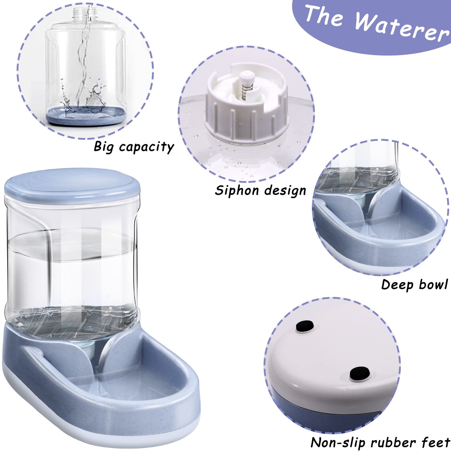 Lucky-M Pets Automatic Feeder and Waterer Set,Dogs Cats Food Feeder and Water Dispenser 3.8L,2 in 1 Cat Food Water Dispensers for Small Medium Big Pets
