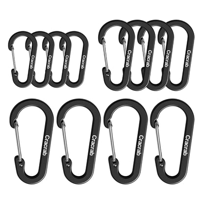 Carabiner Clips Assorted Sizes Pack, Includes Small 2 Inch Carbineers, Medium 2.4" Caribiner, Large 2.8 Inch Caribeaner Heavy Duty, Aluminum Carabiner for Backpack (Black)