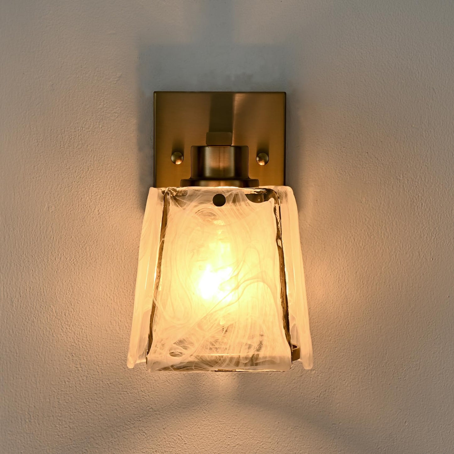 DAYCENT Small Modern Gold Wall Sconce with Glass Shade 1-Light Hardwired Brass Sconces Lighting Bell-Shaped Wall Light Fixtures for Bedroom Hallway Bathroom, E26 Base