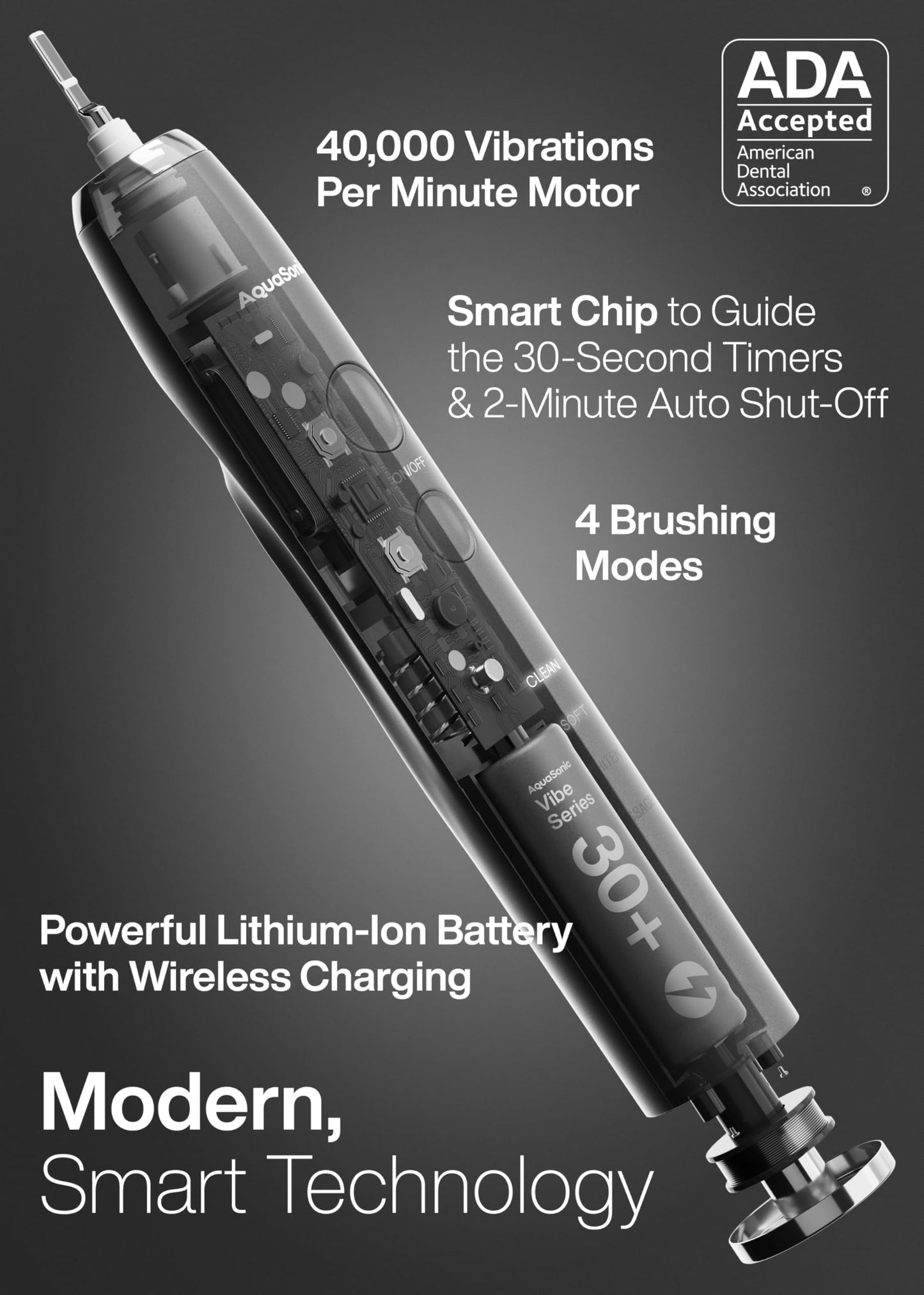 Aquasonic Vibe Series Ultra-Whitening Toothbrush – ADA Accepted Electric Toothbrush - 8 Brush Heads & Travel Case – 40,000 VPM Motor & Wireless Charging - 4 Modes w Smart Timer – Satin Rose Gold