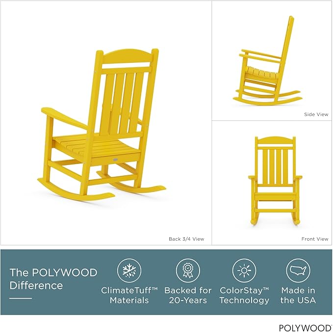 POLYWOOD R100LE Presidential Outdoor Rocking Chair, Lemon