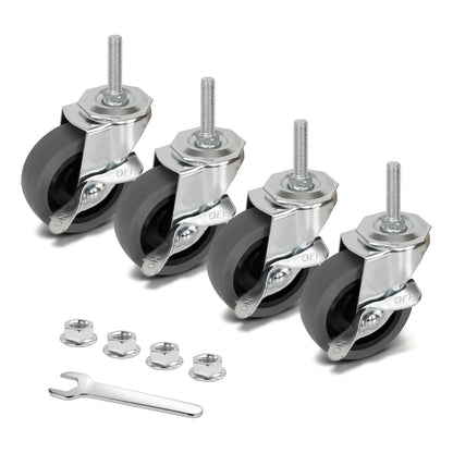 AAGUT Caster Wheels, 3 Inch Rubber Heavy Duty 3/8"-16 x1-1/2 Threaded Stem Industrial Castors, Locking Brakes Metal Swivel Wheel, Replacement for Carts Furniture Dolly Workbench Trolley,Set of 4