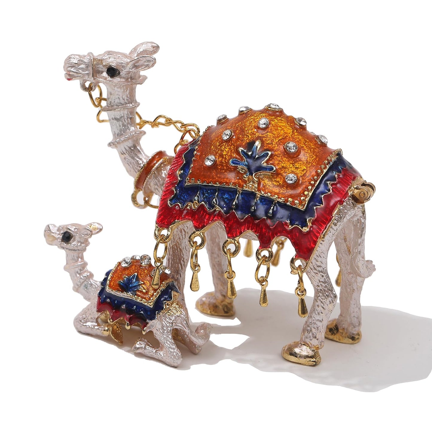 SEVENBEES Hand-Painted Mother-Son Camels Hinged Trinket Box Decoration - Unique Animal Figurine Collectible Gift with Enameled Crystals,Rings, Earrings Storage for Home Decor