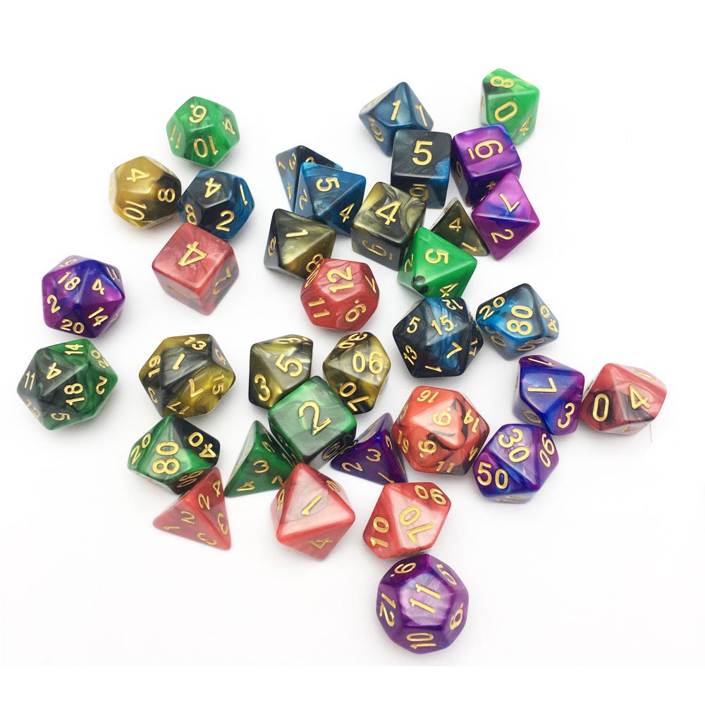 SmartDealsPro 5 x 7-Die Double-Colors Polyhedral Dice Sets with Pouches for D&D DND RPG MTG Dungeon and Dragons Table Board Roll Playing Games D4 D6 D8 D10 D% D12 D20
