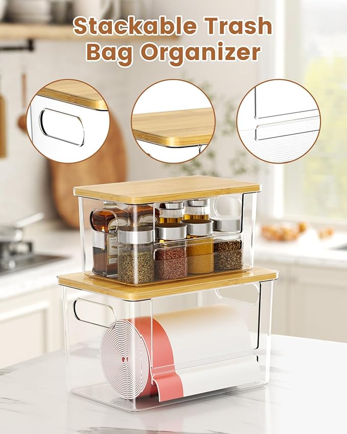 Trash Bag Dispenser 2 Pack, Stackable Trash Bag Holder