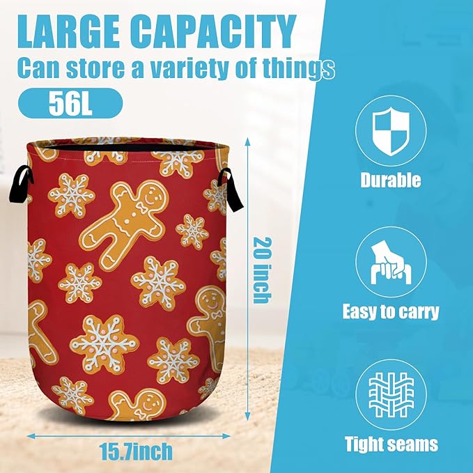 Red Gingersnap Laundry Basket, Christmas Laundry Hamper Collapsible Oxford Cloth