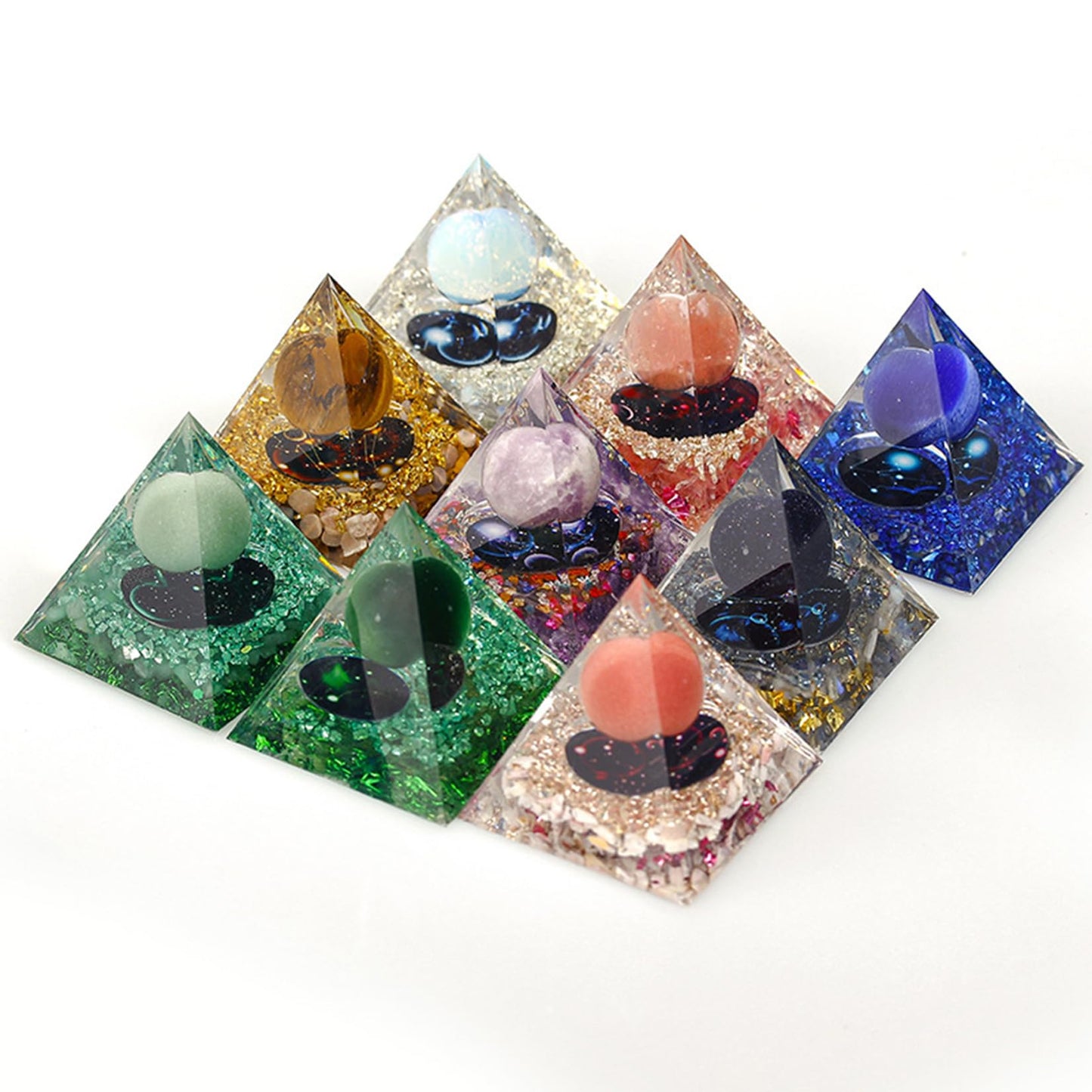 SEVNPRIME Unique Handmade Constellation Positive Energy Orgonite Pyramid Decoration Taurus Cat's Eye Stone Crystal Pyramid Ornaments for Office/Living Room/Bedroom/Yoga(Taurus)