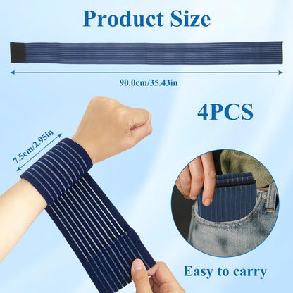 4-Pack Ice Pack Straps, Reusable & Stretchable – 35.5"x3" Adjustable Elastic Wrap with Hook and Loop Closure, Secure Ice Pack Holder for Cold Therapy (Blue)