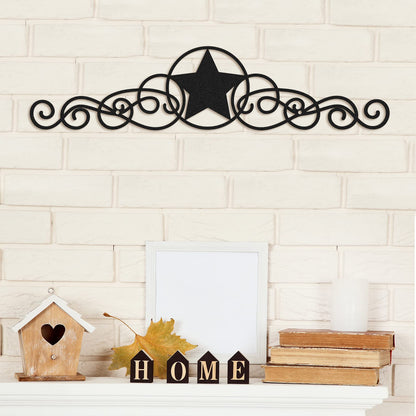LEIFIDE Metal Star Wall Decor Black Scroll Star Rustic Country Decorations for Home Western Decorative Wall Art for Outdoor, 15.75 x 3.54 Inches