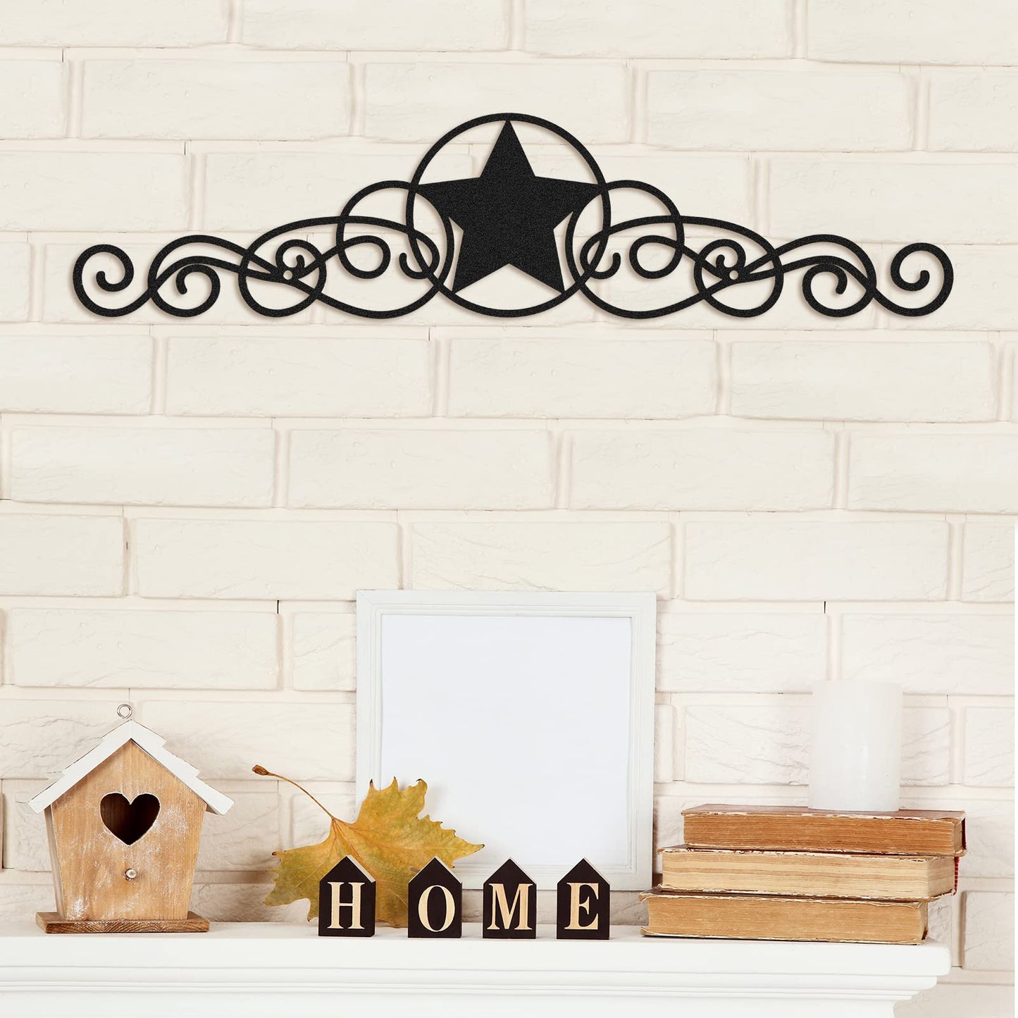 LEIFIDE Metal Star Wall Decor Black Scroll Star Rustic Country Decorations for Home Western Decorative Wall Art for Outdoor, 15.75 x 3.54 Inches