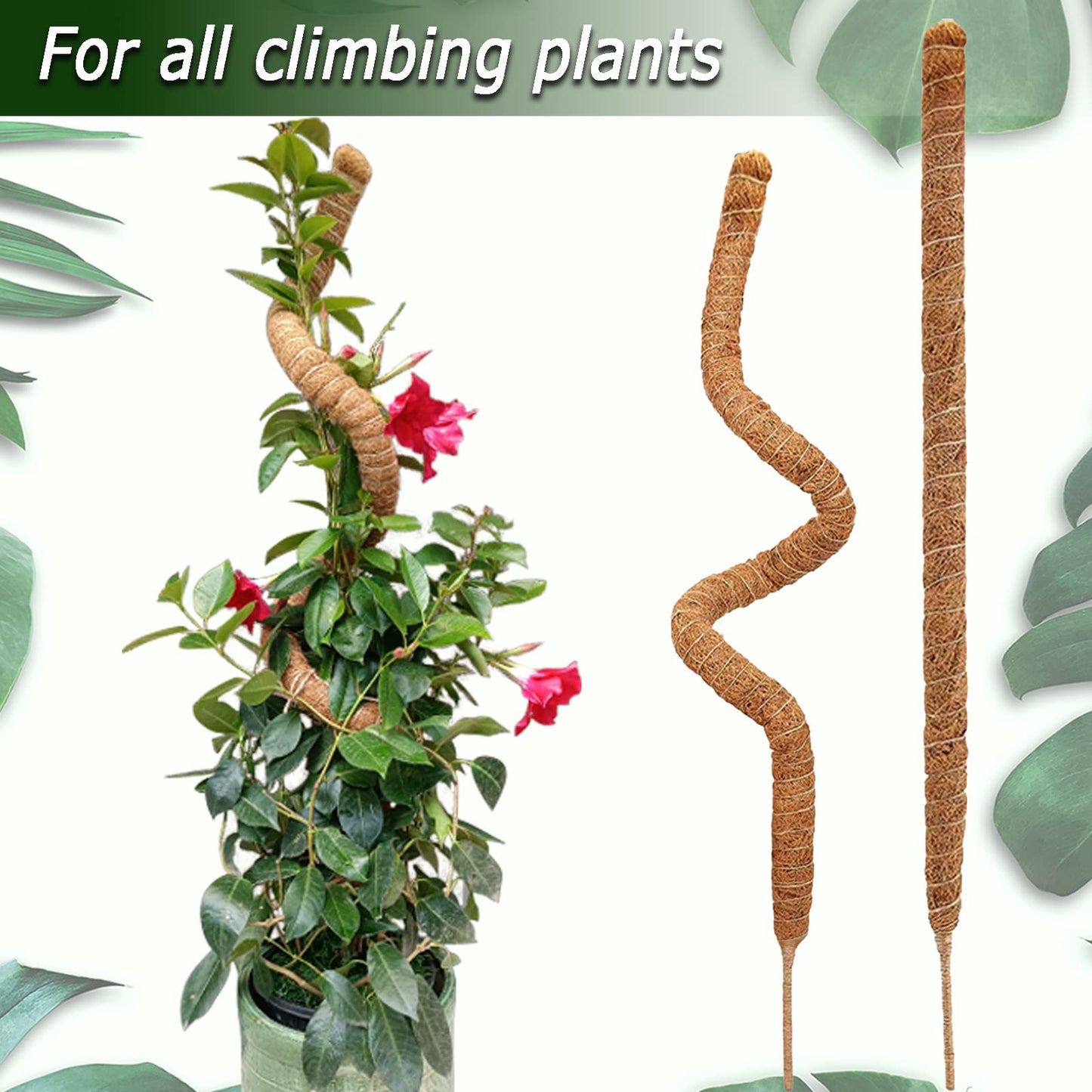 Soupiar 2-Pack 28" Bendable Moss Pole for Monstera, Rust-Free Aluminum Core Plant Support Stakes, Sturdy Stakes to Train & Grow Indoor Climbing Plants Upright (13.2ft Jute Rope Included)