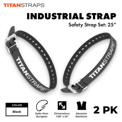 Titan Industrial Straps – Strong & Simple Tie-Downs for Construction (Welders, DIY Home) & 1st Responders – 3 Year Warranty, Batch Tested – 70 lb. Working Load, 25" Length, Black, 2-Pack