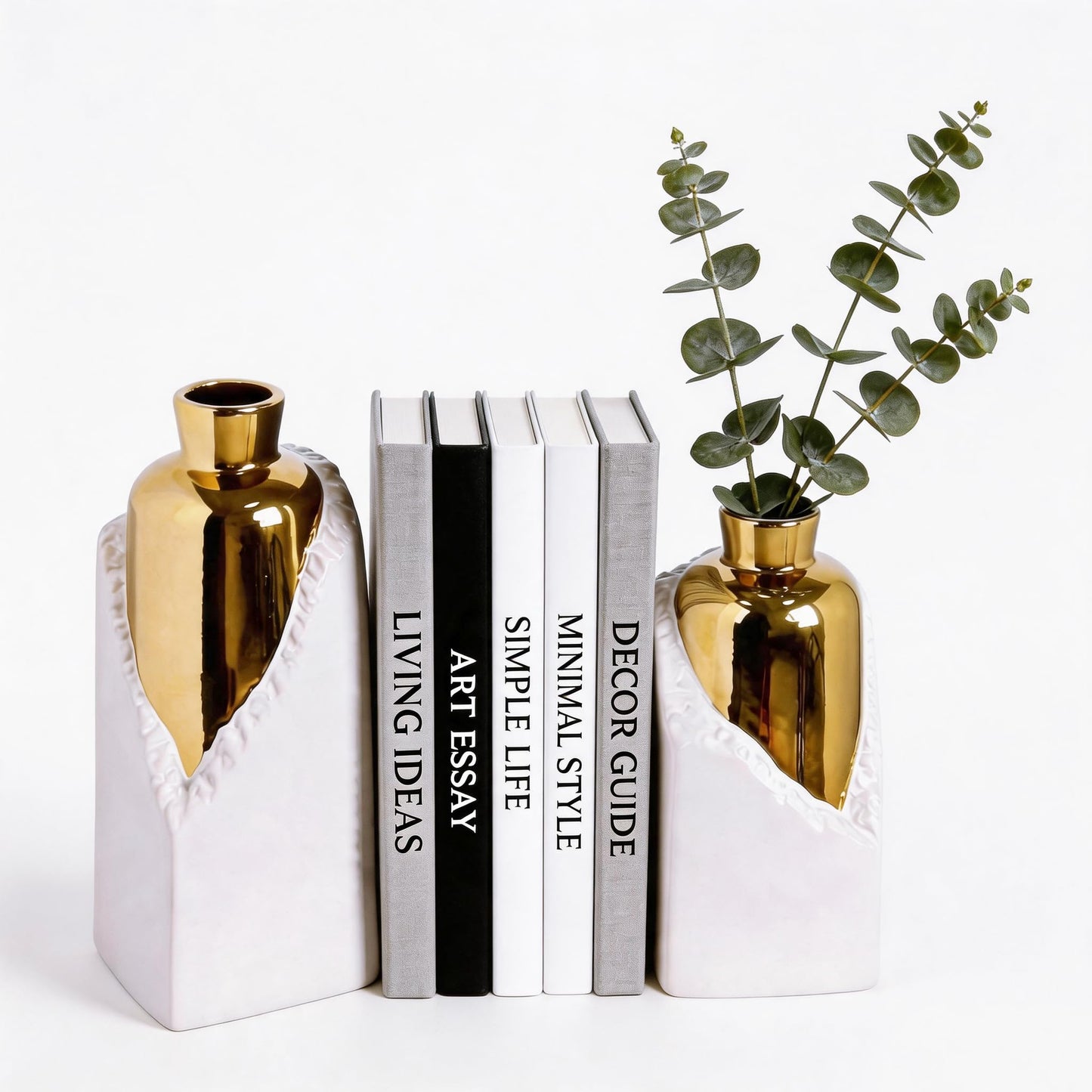Iryanthos White and Gold Ceramic Vase Set, Modern Home Decor Flower Vases, 2-Piece Bud Vase for Living Room, Wedding & Hotel Dining Table Centerpieces, Fireplace or Bookshelf, 8.6" & 10.8" H