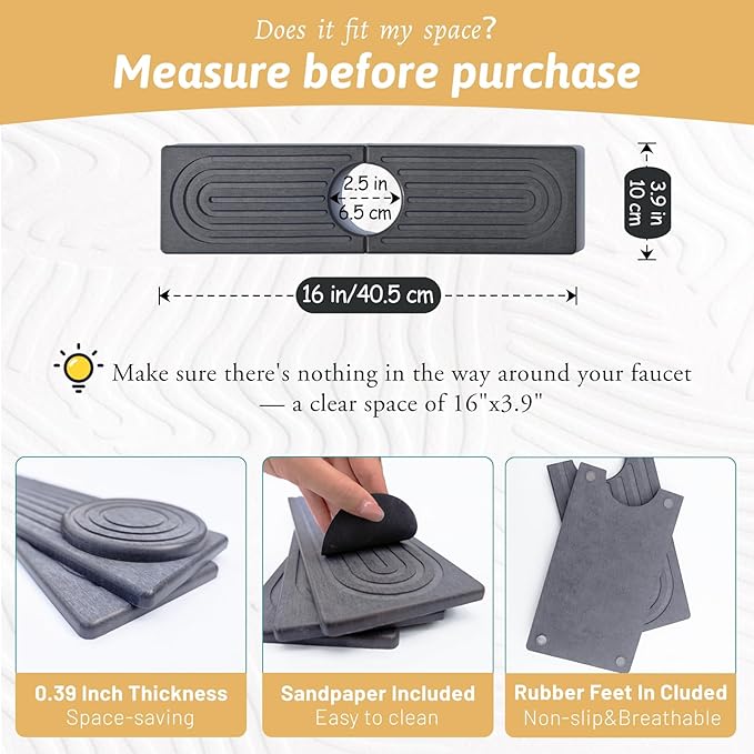 Faucet Mat for Kitchen Sink, Quick Drying Stone Sink Tray, Water Absorbent Soap