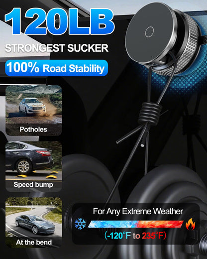 Vacuum Magnetic Car Phone Holder 360° Strongest 120LBS Ultra Suction Cup Phone Mount for MagSafe Dashboard Cell Phone Holders for Your Car/Gym/Mirror Bracket for iPhone 17 & Android, Metal Stand Rotor