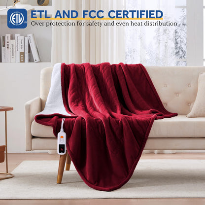 Sealy Electric Blanket Throw Size 50"*60",Super Cozy Flannel to Sherpa Reversible Heated Blanket Throw with 6 Heating Levels & 2-10 Hours Auto Off Overheating Protection Machine Washable,Beige