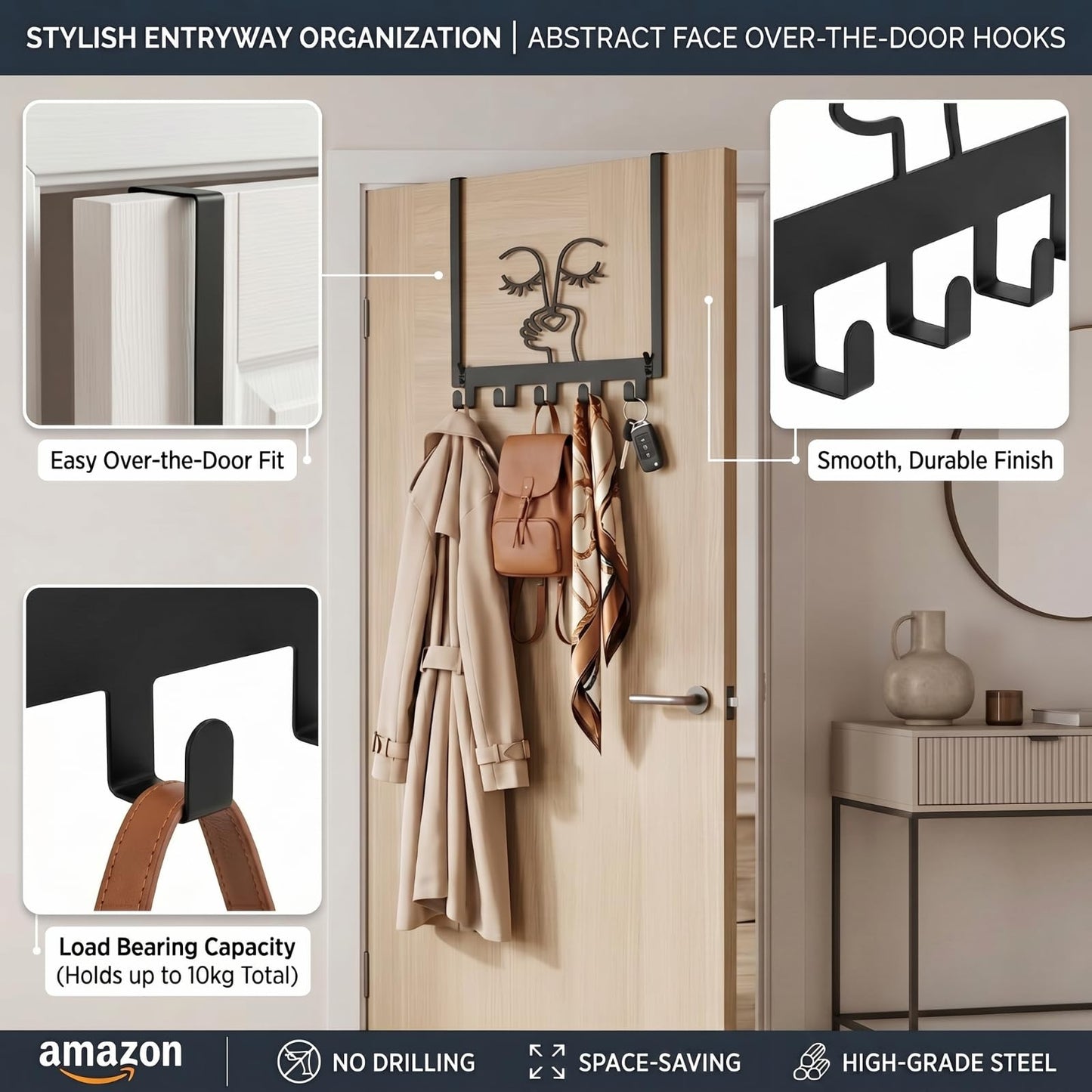 Reallnaive Bad Smell Humorous Over The Door Hooks Bathroom Decoration Hanger Wall Mount Art Funny Rack Holder for Towel, Hat, Coat, Cloth, Keychain, Bag, Christmas Gift