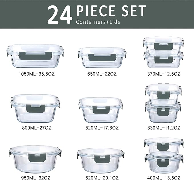 M MCIRCO 24-Piece Glass Food Storage Containers