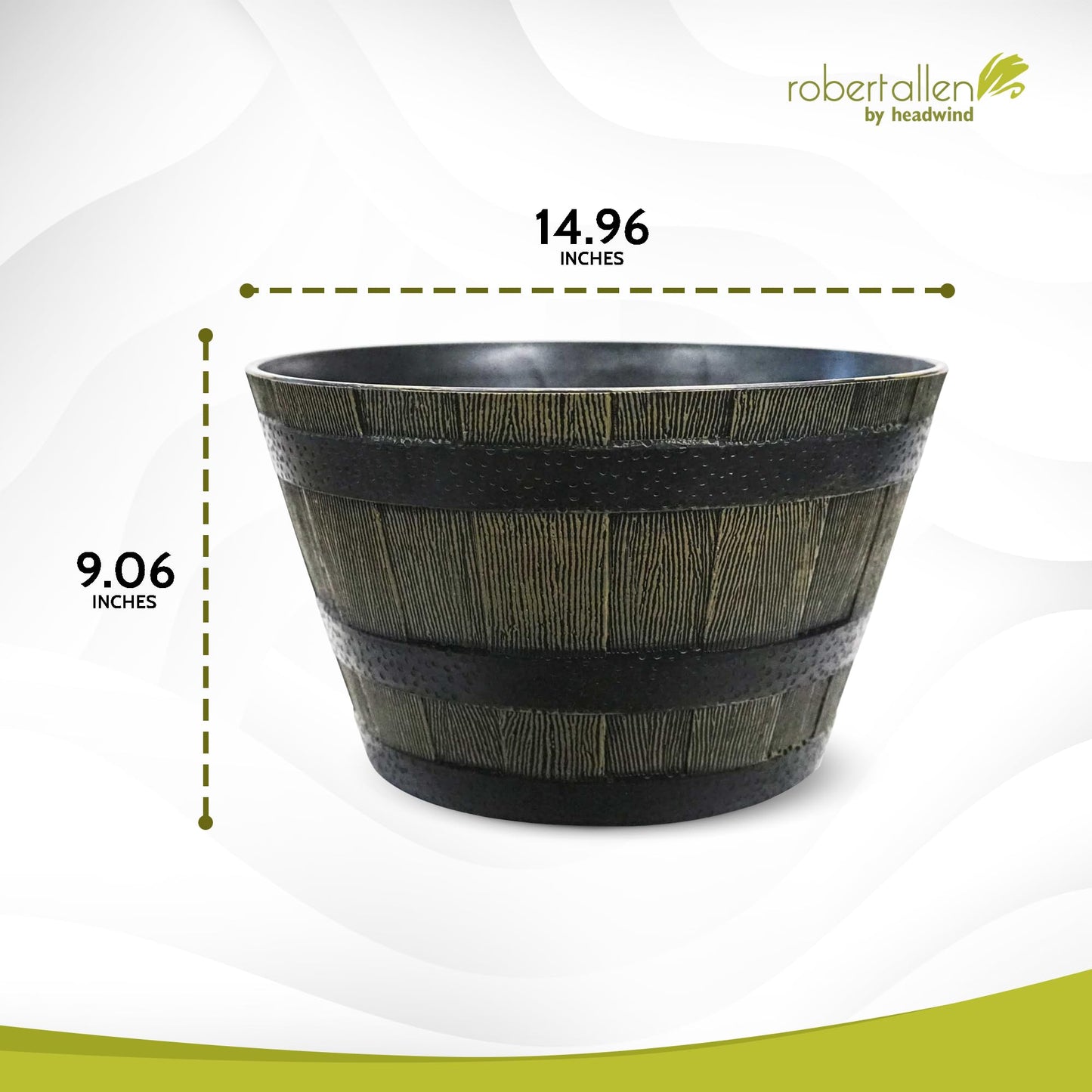 Headwind Whiskey Barrel Planter – 15 Inch Old Wood Barrel Planters for Outdoor Plants – Weather-Resistant Flower Pot with Wooden Finish – Decorative Indoor & Outdoor Garden Planter by Robert Allen