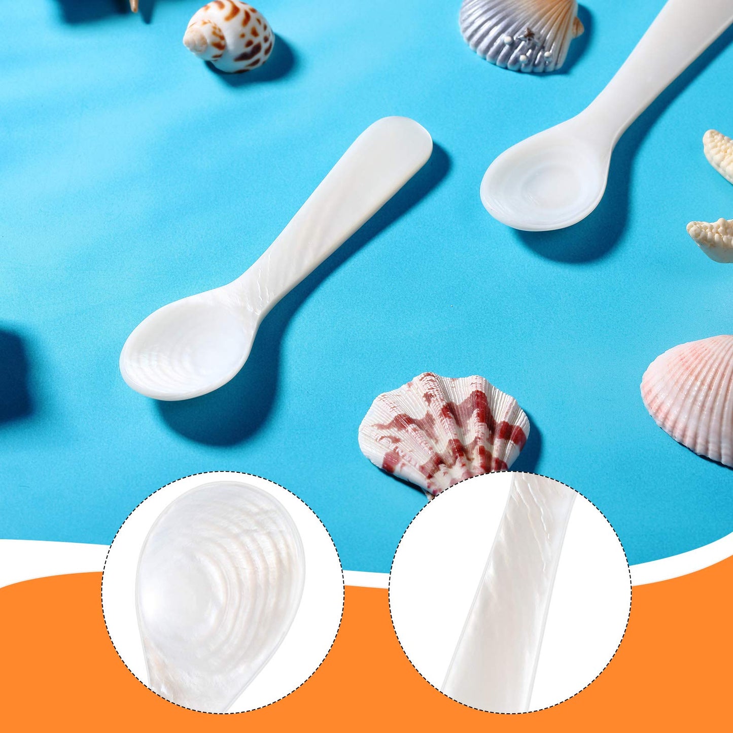 Patelai 10 Pieces Set of Caviar Spoons Mother of Pearl Spoons with Handcraft Round Handle for Caviar, Egg, Ice Cream, Coffee, Kitchen, Restaurant for Serving Caviars (8cm/3.15 Inch)