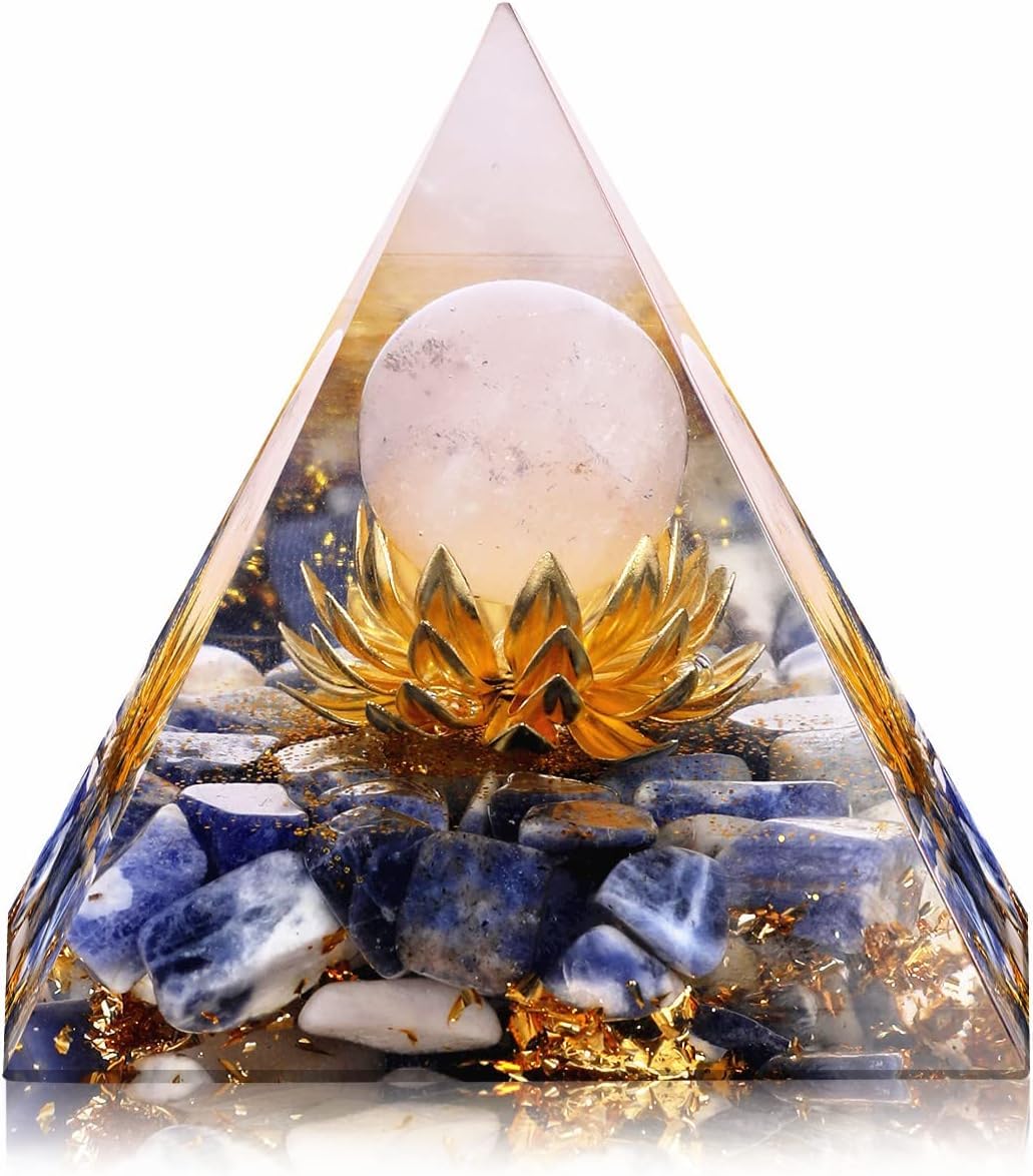 Flower of Life Crystal Pyramid, Orgonite Rose Quartz&Sodalite Healing Crystal Pyramids for Reduce Stress Chakra Reiki Healing Meditation Attracts Lucky and Success