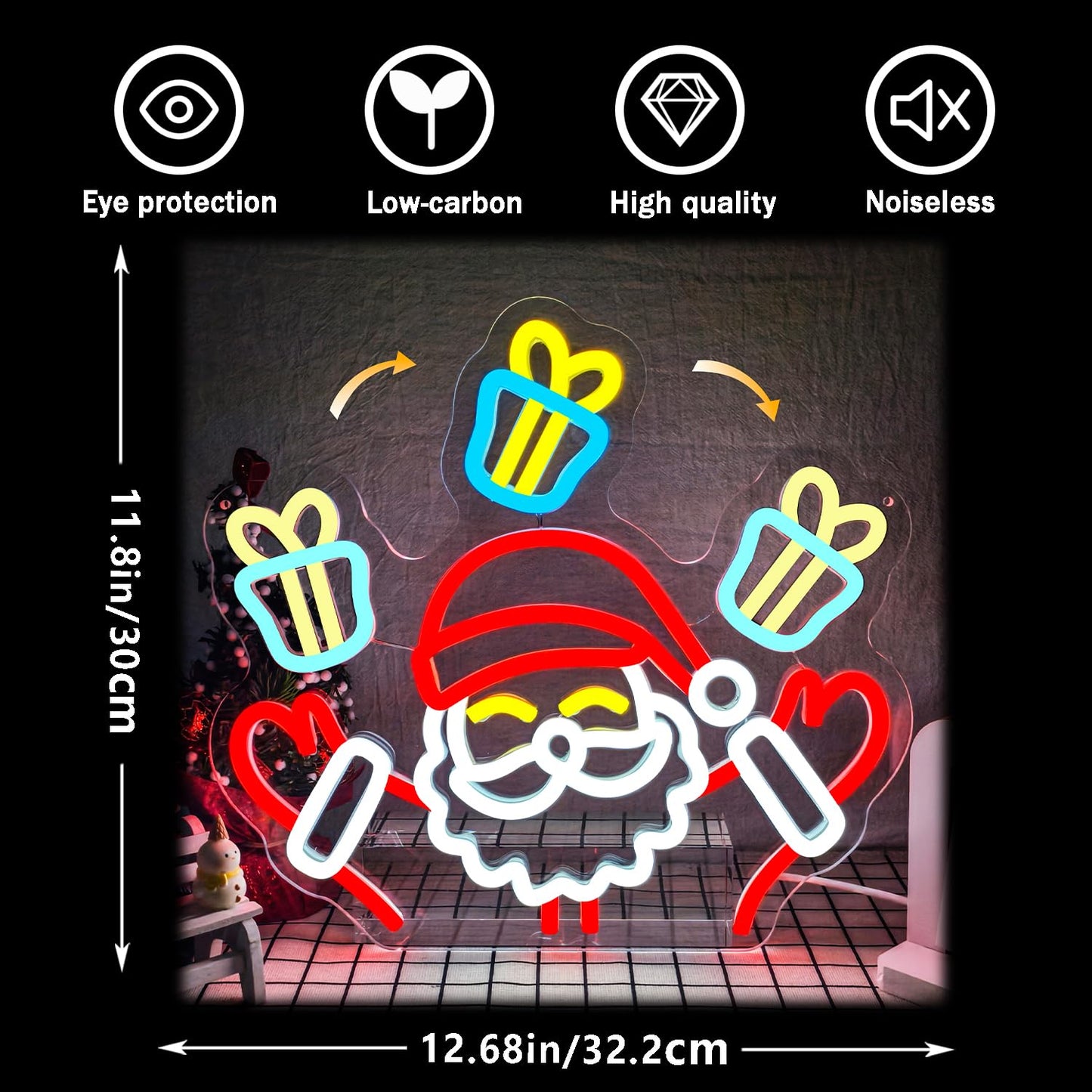 Santa Claus Neon Sign Christmas Neon Sign for Christmas Decoration Waving Santa Window Light Dimmable Neon Santa Sign for Holiday Party Home Bar Festival Wall Decor