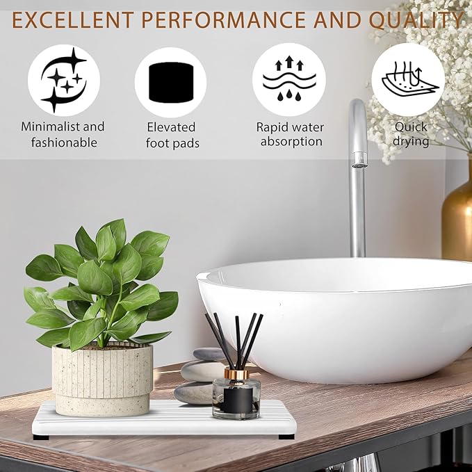 2PCS Water Absorbing Stone Tray, Fast Drying Stone Sink Tray, Water Absorbent