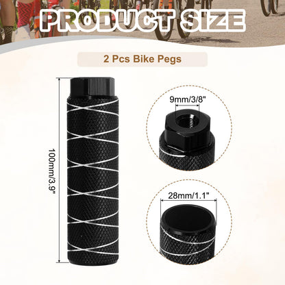 PATIKIL Bike Pegs Fit 3/8 Inch Axles, 2 Pack Aluminum Alloy Anti-Skid Lead Foot Small Bicycle Peg Back Seat Stands with Thin Line for BMX Mountain Dirt Bike Cycling Rear, Dark Black