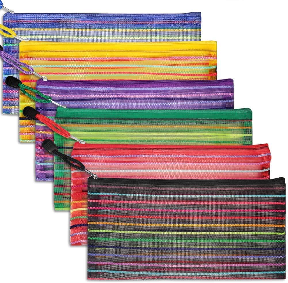 selizo 6 Pcs Pencil Pouch Plastic Pencil Cases Zipper Mesh Pouch Bag for Office Pen Cosmetic Makeup