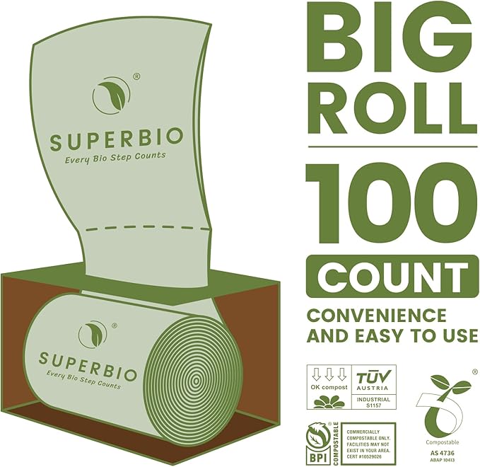 SUPERBIO 2.6 Gallon Compostable Food Waste Bags, 1 Pack, Flat Top Food Scrap
