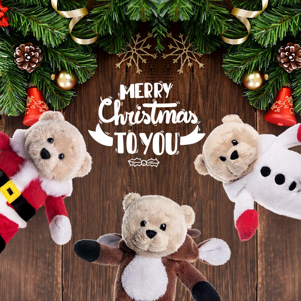 My OLi Christmas Teddy Bears Stuffed Animal 7in Plush Bears with Flippable Hats Pack of 3 : Santa, Reindeer and Snowman Soft Toys for Kids Boys Girls Hanging Decorations for Christmas Trees
