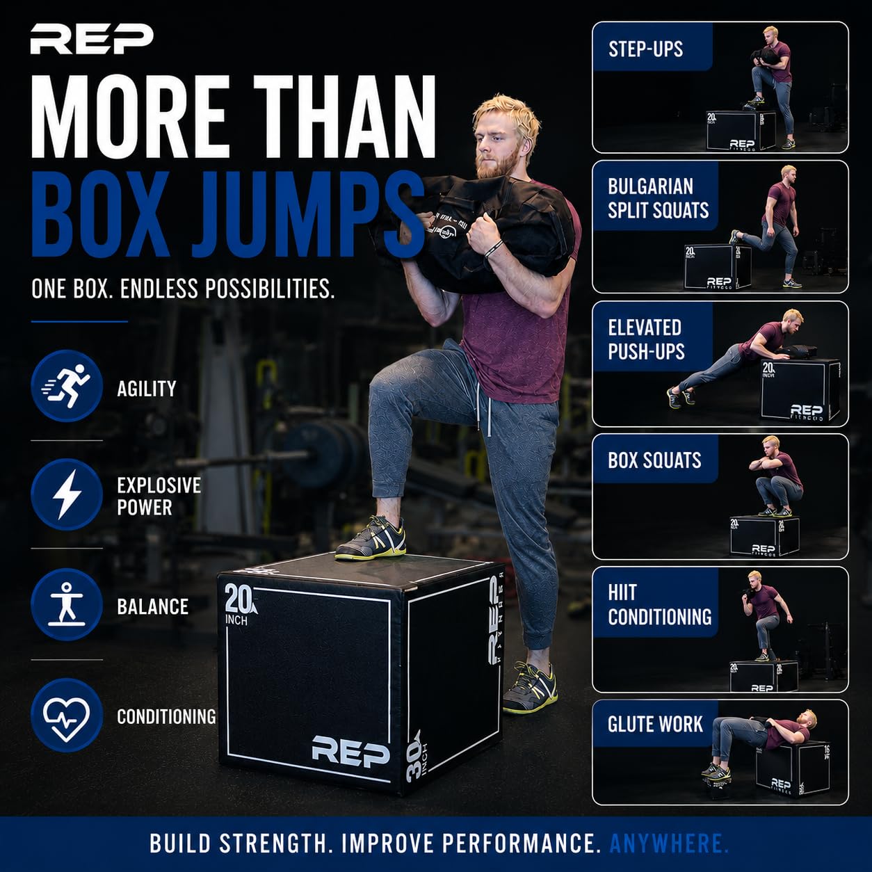 REP Soft Plyo Box | 20 inch | 3-in-1 Foam Jump Box | Plyometric Training Platform | Home Gym Workout Equipment | Step Exercise Block | Non-Slip Jumping Mat | Adjustable Height