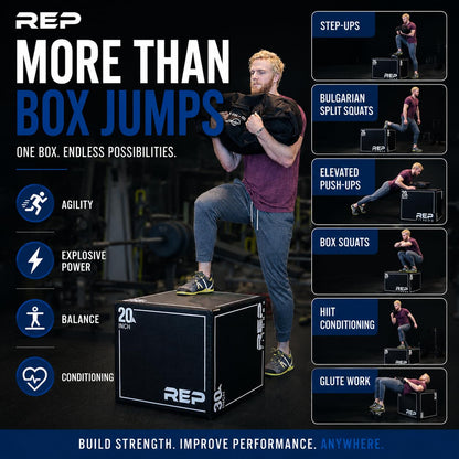 REP 3 in 1 Soft Plyo Box | 24 inch | 3-in-1 Foam Jump Box | Plyometric Training Platform | Home Gym Workout Equipment | Step Exercise Block | Non-Slip Jumping Mat | Adjustable Height