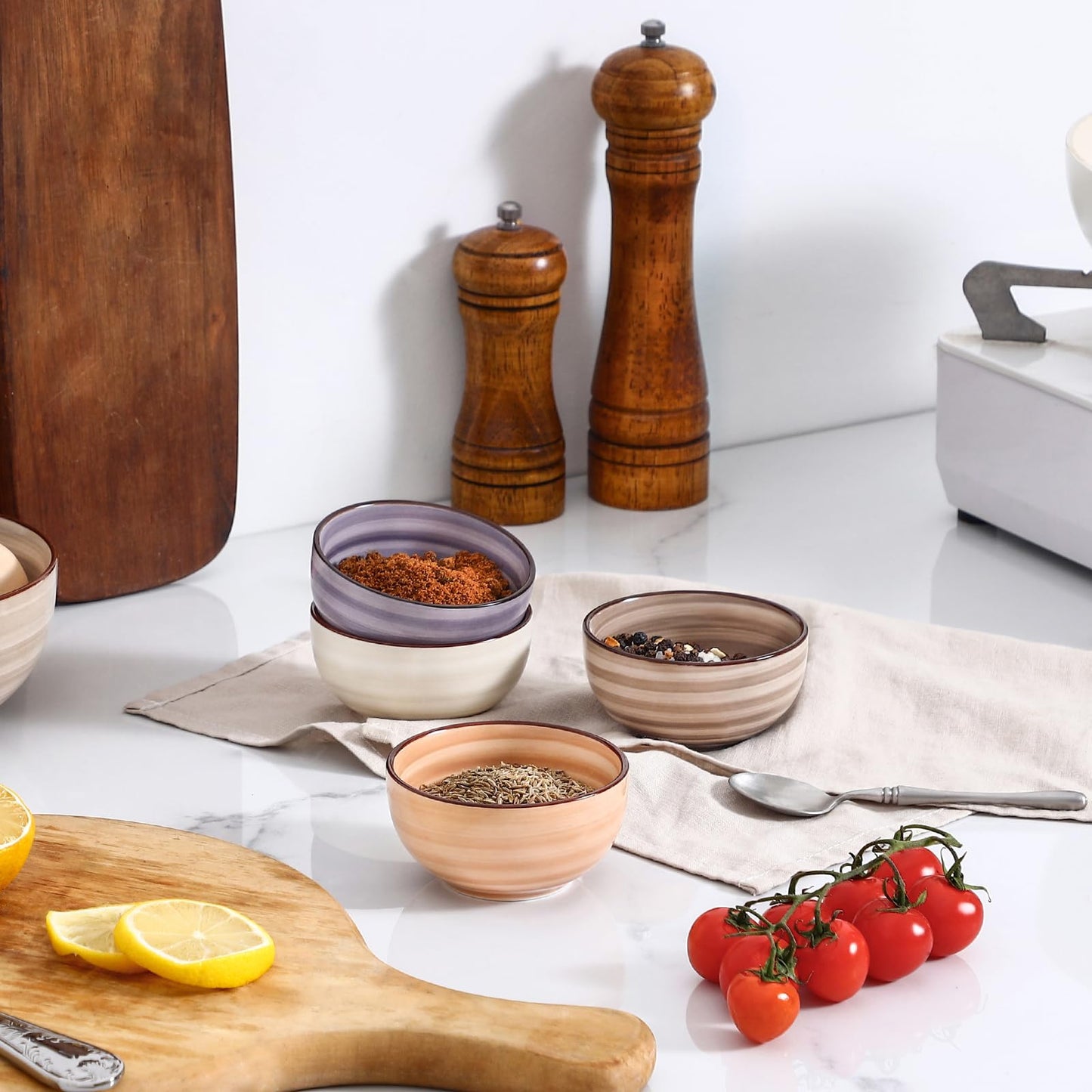 Selamica Ceramic Dipping Bowls, 4 OZ Mini Bowls for Sauce, Condiments, Side Dishes, Charcuterie Boards, Microwave Dishwasher Safe, 3.5 Inch, Set of 6, Maillard