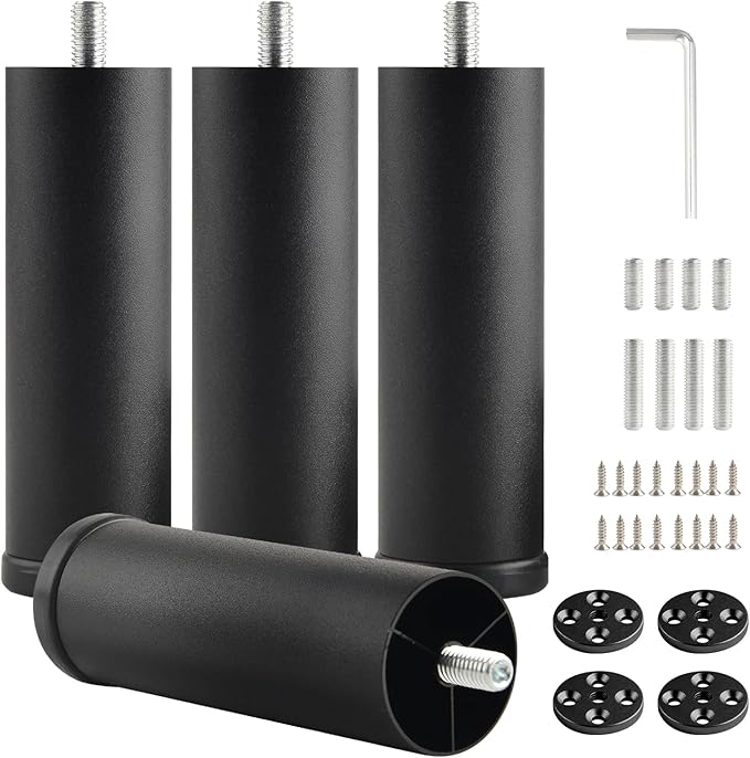 4 Pack Furniture Legs Cabinet Metal Cylinder Risers Legs M8 Screw in Support