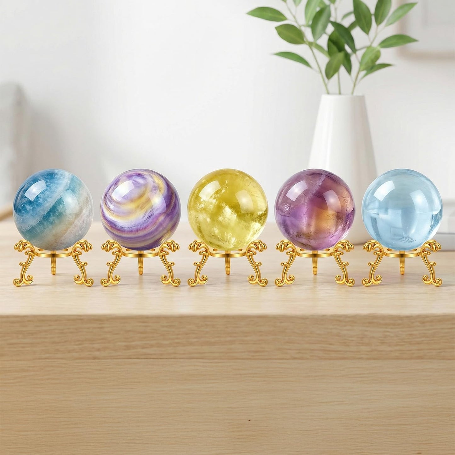 MAQUITA 20 Pcs Gold Crystal Ball Stand for Displaying Crystal Glass and Natural Rocks, Sphere Display Holder for 40mm-80mm Sphere or Stone
