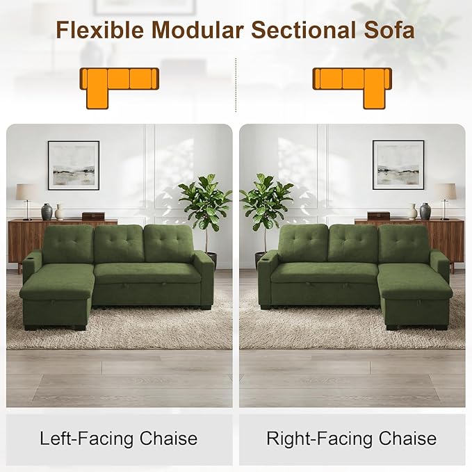 KCGKCG 82" L Shaped Sleeper Sofa Bed, Pull Out Sectional Couch