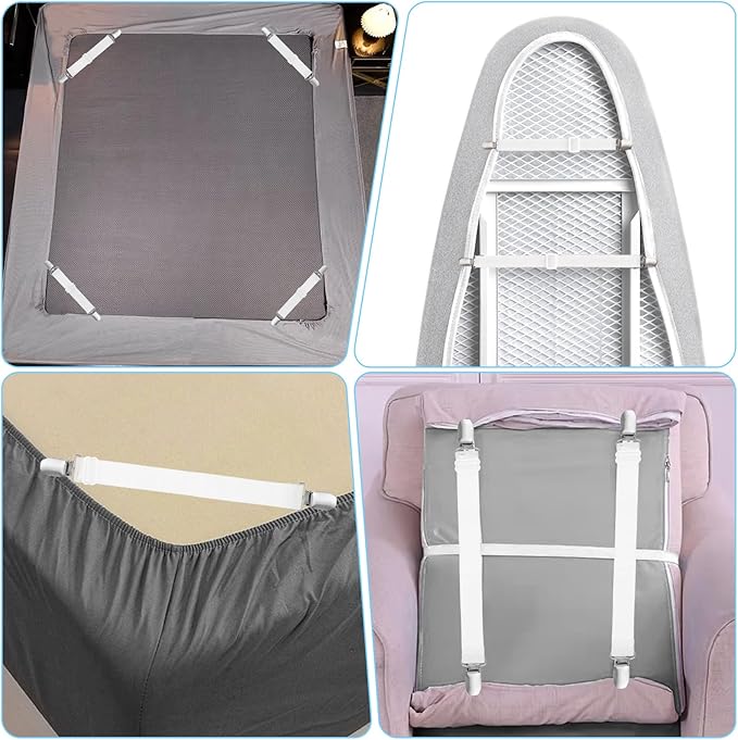 Ironing Board Cover Fasteners Binding 4 PC Elastic Straps Clips Keep Cushions