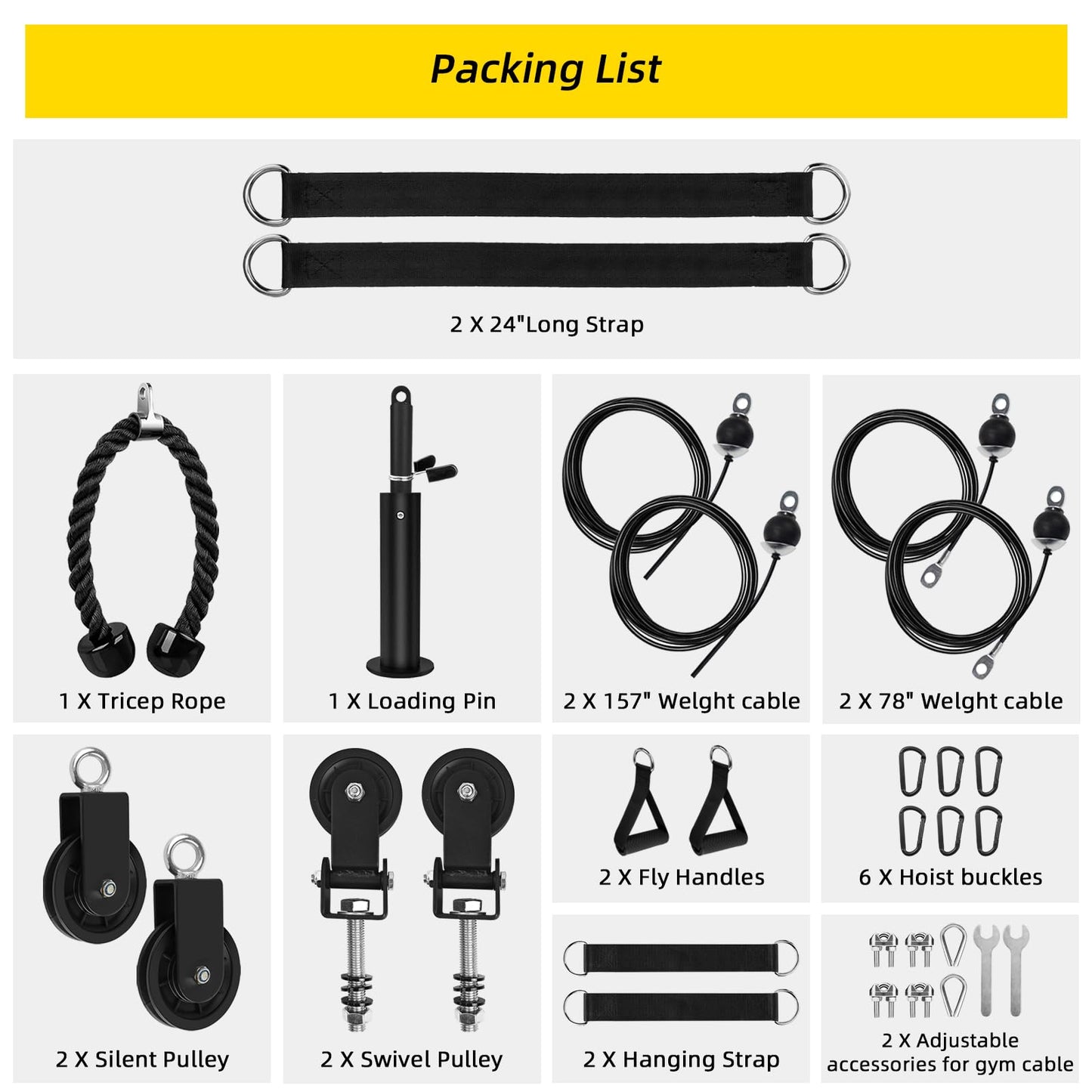 LAT Pulldown Pulley System for Home Gym Cable Machine Pulley Attachment Set Power Cage Weight Lifting Workout Kit