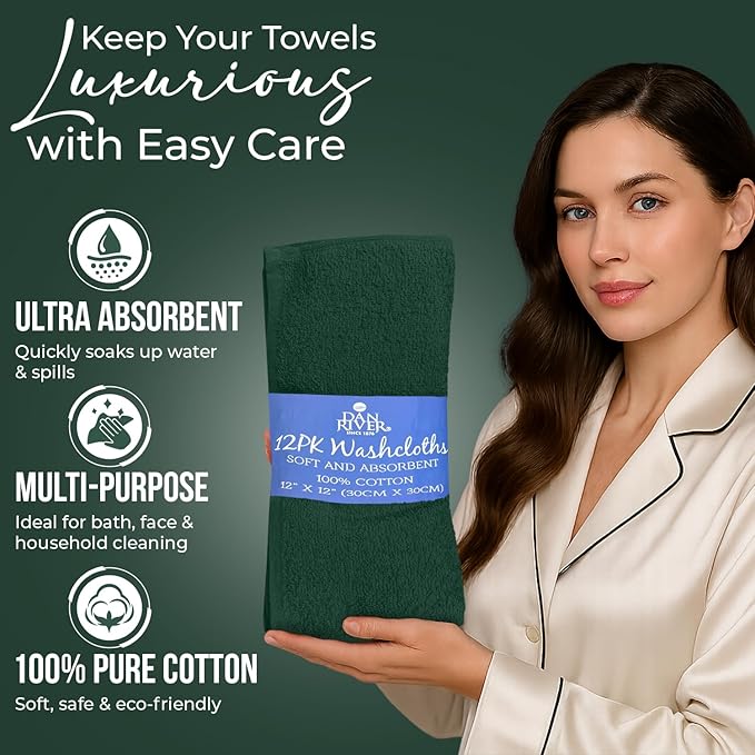 DAN RIVER 12 Pack Wash Cloths for Showering