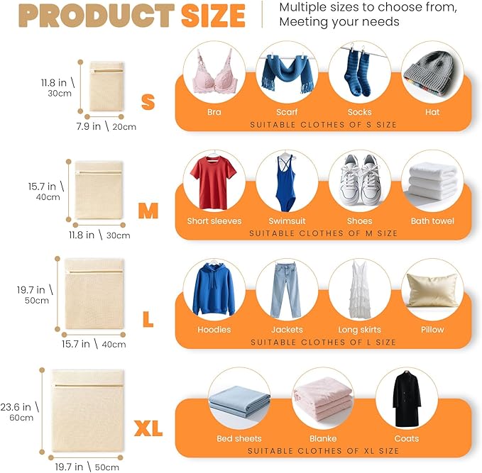 4Pcs Cotton Mesh Laundry Bags for Delicates, Breathable Mesh Garment Bag for