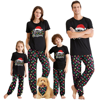 IFFEI Christmas Pajamas for Family Letter Print Matching Holiday PJ's Sets with Short Sleeve Tee and Pants Loungewear Men M Black Red